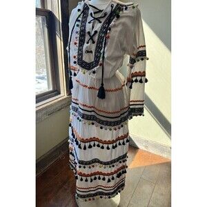 Dodo Bar Or Pom Pom Tassel Colorful Boho Summer Maxi Dress Small
